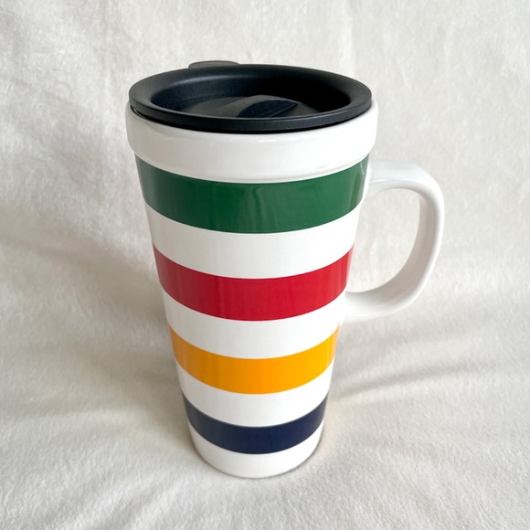 Hudson's Bay Company HBC Stripes Tall Ceramic Travel Mug with Lid - Picture 2 of 10